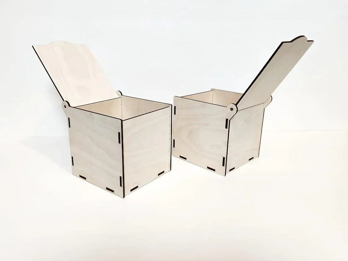 Pack of 2 Unfinished Wooden Box DIY Craft Wooden Boxes for Art, Hobbies, Jewelry Box and Home Storage (BP3-BOX16_Beige_3.9X3.9X3.9 IN) - Haoser