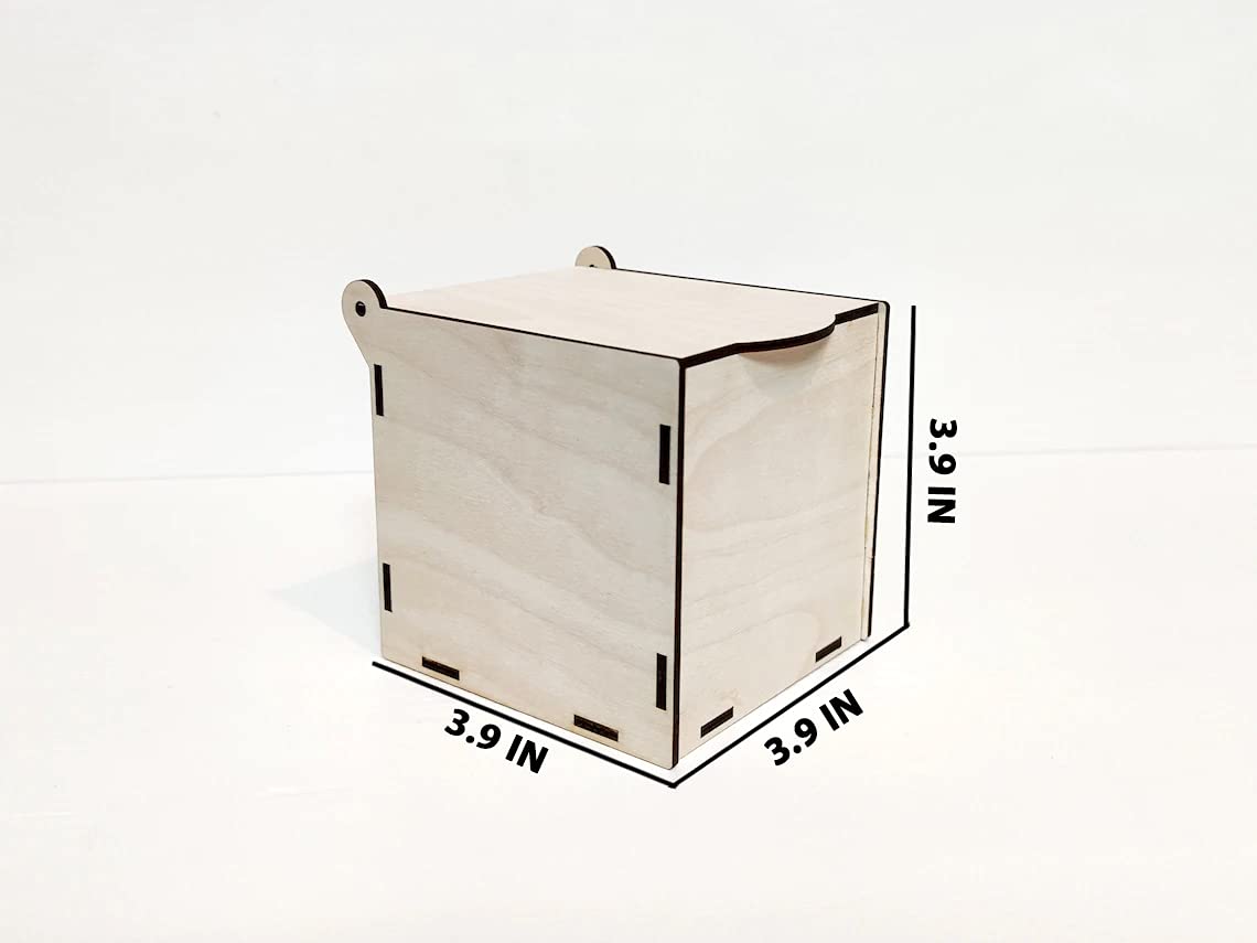 Pack of 2 Unfinished Wooden Box DIY Craft Wooden Boxes for Art, Hobbies, Jewelry Box and Home Storage (BP3-BOX16_Beige_3.9X3.9X3.9 IN) - Haoser