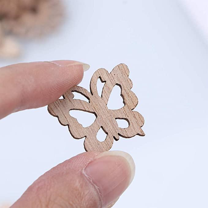 100pcs Wooden Slices Wooden Embellishments Wooden Shapes Cutouts Wooden Flower Butterfly Birds Craft Slice Unfinished Wood Discs for DIY Crafts Wooden Cutouts Project Wooden Shapes 1.5*1.5 inch - Haoser