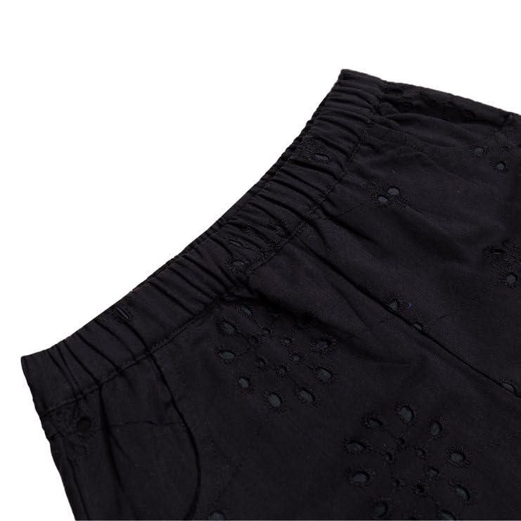 Haoser Girls Black Sifli Embroidery Cotton Designer Shorts - Stylish Printed Pure Cotton Shorts with 2 Pockets - Haoser