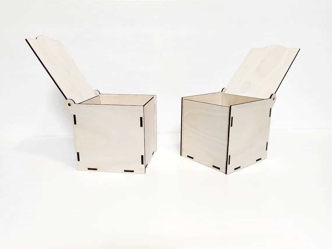 Pack of 2 Unfinished Wooden Box DIY Craft Wooden Boxes for Art, Hobbies, Jewelry Box and Home Storage (BP3-BOX16_Beige_3.9X3.9X3.9 IN) - Haoser