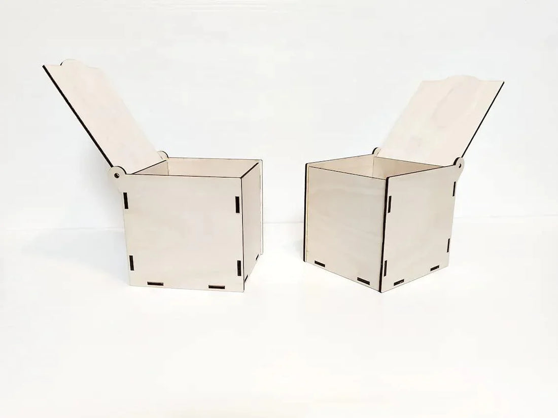 Pack of 2 Unfinished Wooden Box DIY Craft Wooden Boxes for Art, Hobbies, Jewelry Box and Home Storage (BP3-BOX16_Beige_3.9X3.9X3.9 IN) - Haoser