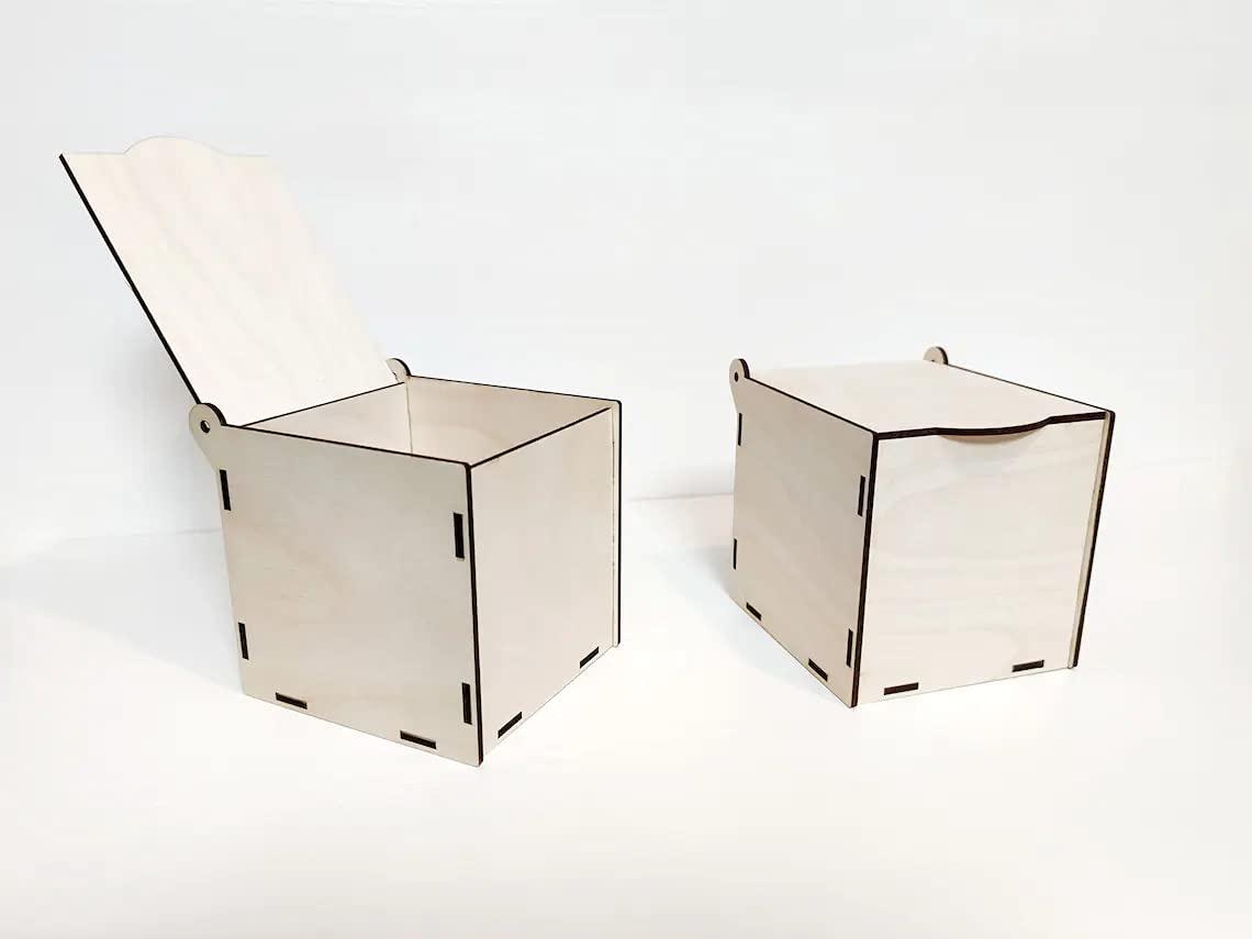 Pack of 2 Unfinished Wooden Box DIY Craft Wooden Boxes for Art, Hobbies, Jewelry Box and Home Storage (BP3-BOX16_Beige_3.9X3.9X3.9 IN) - Haoser