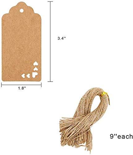 100pcs Premium Gift Tags, Double-Sided Available Kraft Paper Price Tags with 100 Root Natural Jute Twine, Craft Tags Labels Treats Tags for Wedding Christmas Day Thanksgiving tag-3 - Haoser