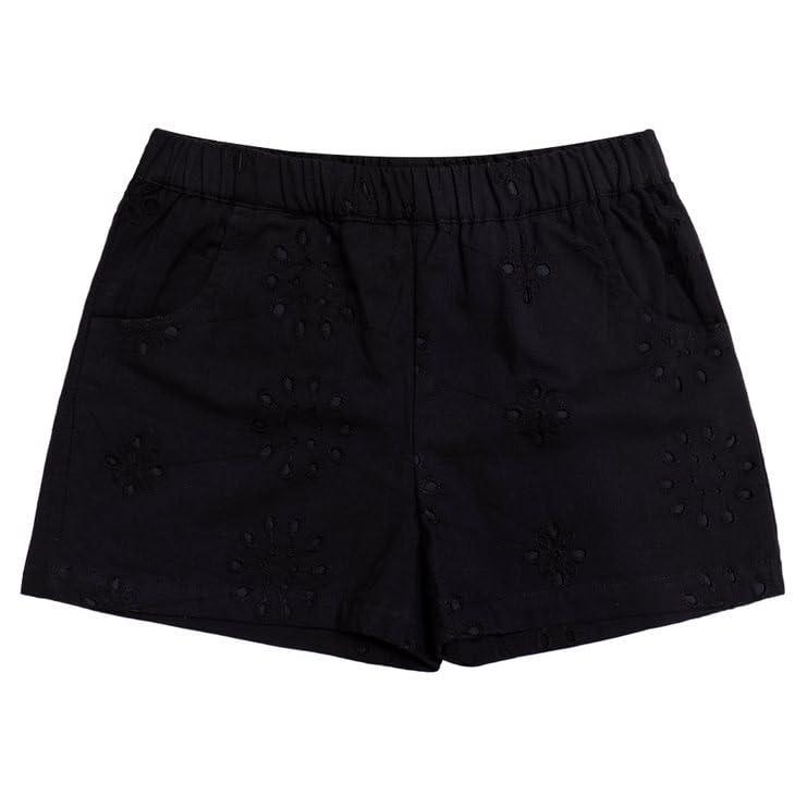 Haoser Girls Black Sifli Embroidery Cotton Designer Shorts - Stylish Printed Pure Cotton Shorts with 2 Pockets - Haoser