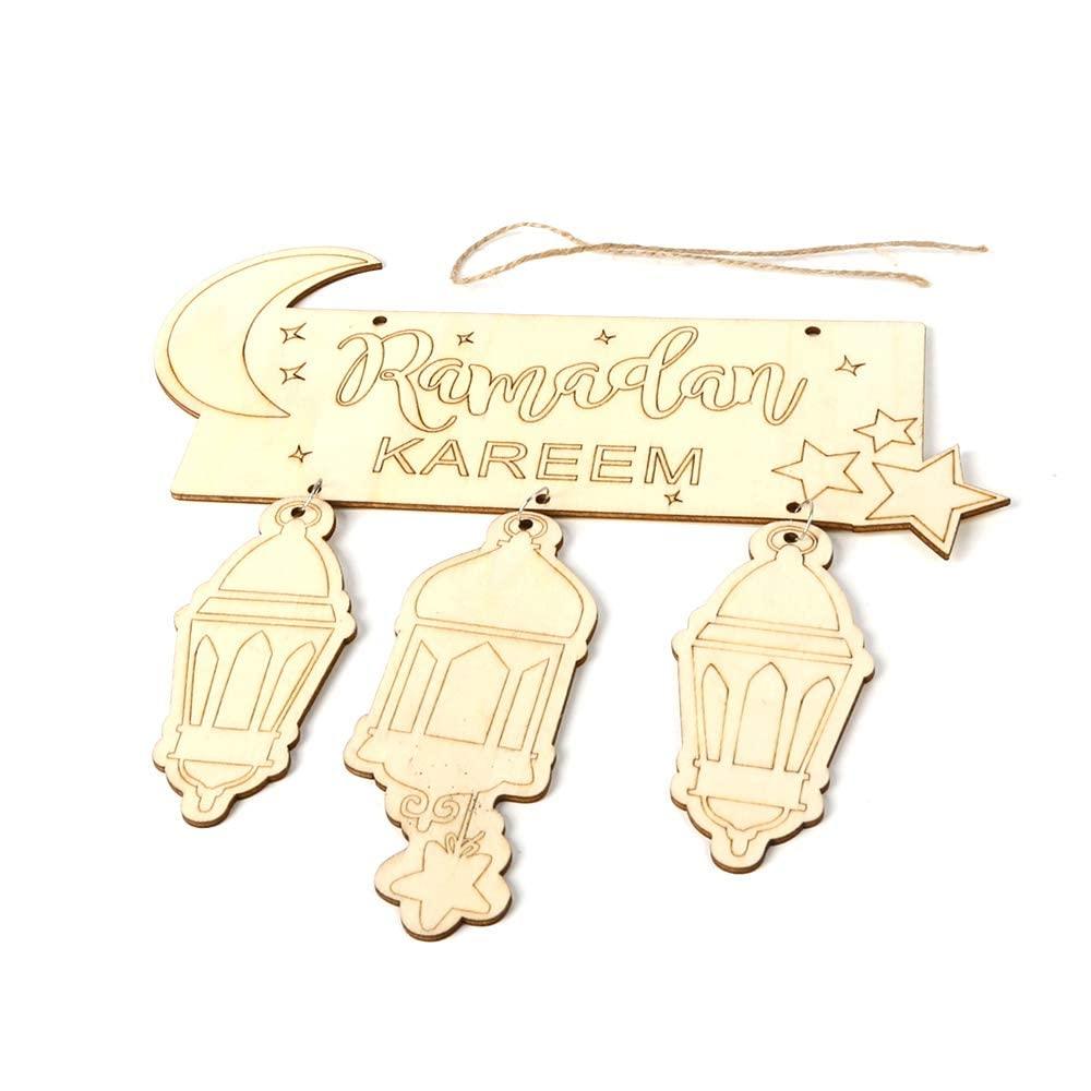 Haoser Wooden Eid Mubarak Hanging Pendant Ramadan Crescent Pattern DIY Crafts Ornament Festival Decoration - Haoser