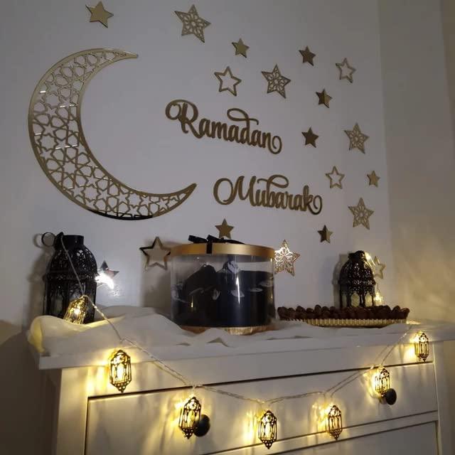 Haoser 12 Inches Hight Ramadan Decoration- Wooden Decoration- Eid Mubarak Wooden Laser Cutout Hanging Decor - Haoser