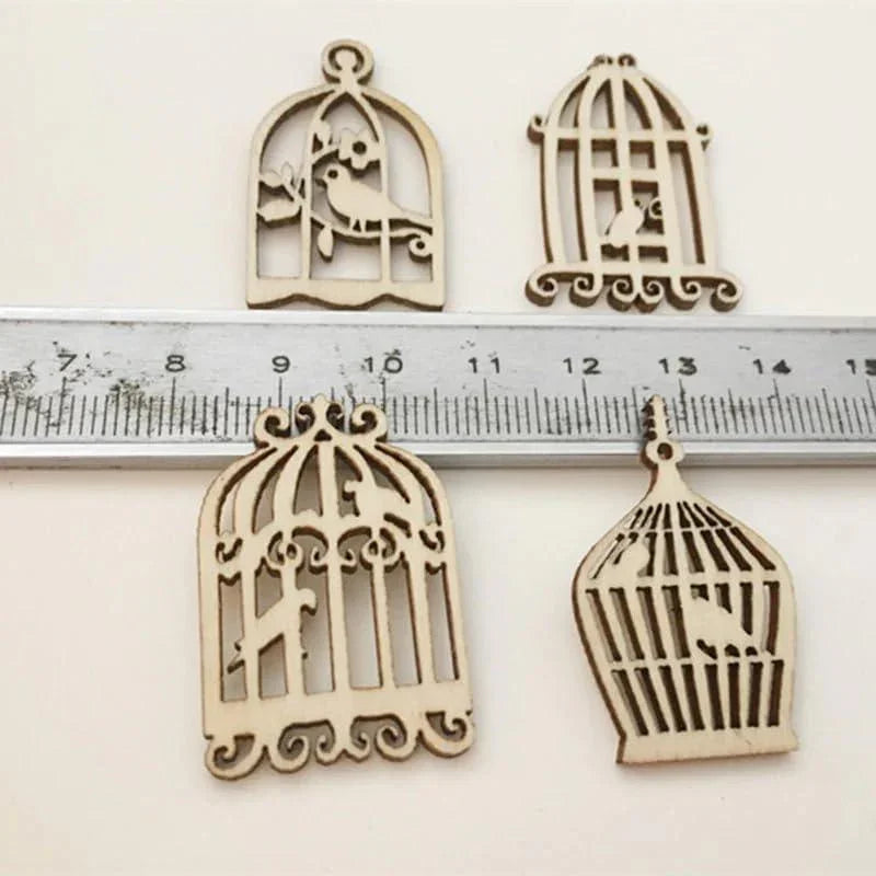 40 Pcs Wooden Slices Cute Bird Cage Shape Embellishments Ornament Wood for Party Decoration DIY Craft Supplies - Haoser
