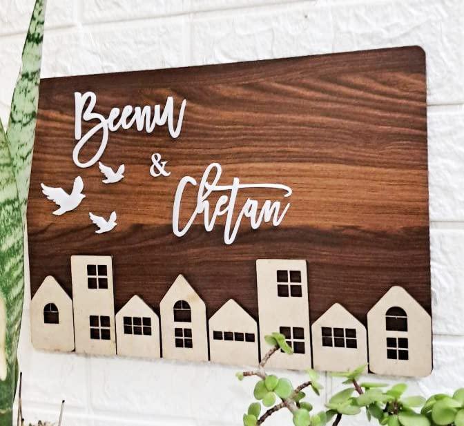 Name plate for home entrance | Door name plates | Wood Personalized Name Plate with 3D Letters | | Name Plate For Home, Office & Outdoor Entrance | 15X30 cm | Gift (Design 1) - Haoser