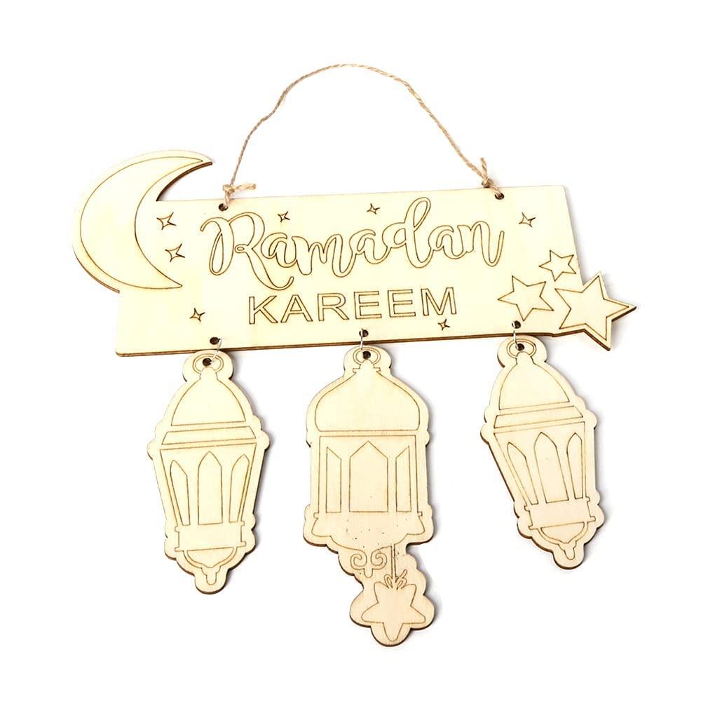 Haoser Wooden Eid Mubarak Hanging Pendant Ramadan Crescent Pattern DIY Crafts Ornament Festival Decoration - Haoser