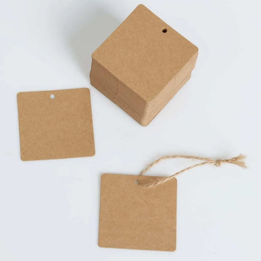 50pcs Circle Shaped Brown Kraft Paper Double-Sided Writable Handmade Tag with Natural Jute Twine for Gift & Thanksgiving Tag (6cmX6cm)_A1 - Haoser