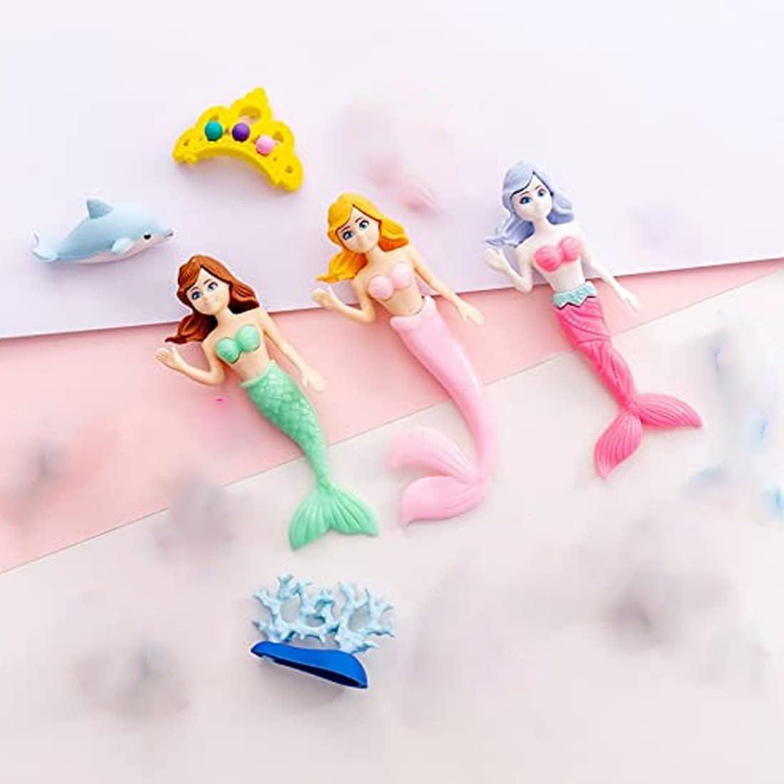 Haoser Colorful Mermaid Theme Stationary for Boys & Girls with 4 Cute Adorable Characters Water Animal & Creatures, Fancy Eraser Set Birthday Party Return Gift for Kids (Multicolor) - Haoser
