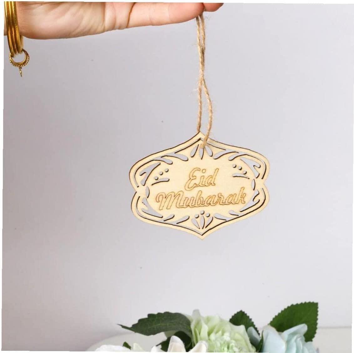 Haoser Unfinished Wood Eid Ramadan Cutouts Wood 10 Pieces DIY Hanging Decorations for Mubarak Muslim Islam Festival Home Party Accesories - Haoser