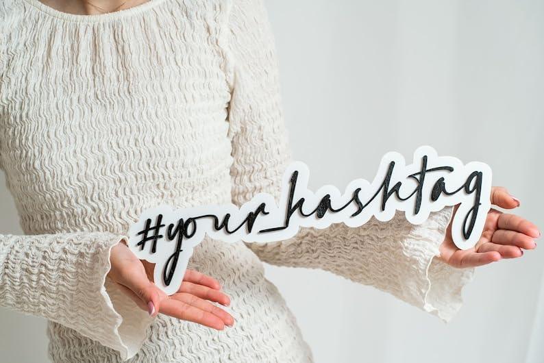 Curious Button Customized Text Wood Name Sign for Your Welcome Door, Custom Wood Social Media Sign, White and Black Personalized Sign, Wedding Hashtag Sign (25cm) - Haoser