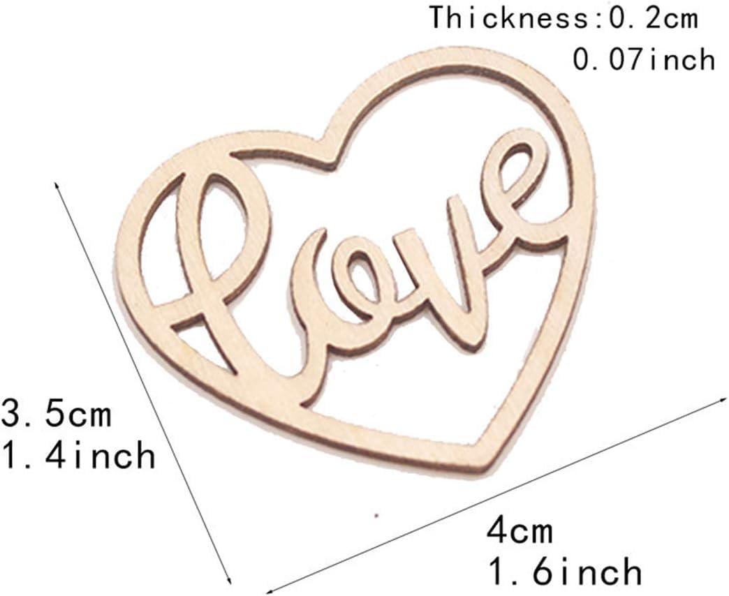 50PCS Wood Hearts Slices Wooden Discs Heart Shaped Embellishment for Wedding Decor Arts Crafts DIY Photo Album Decoration - Haoser