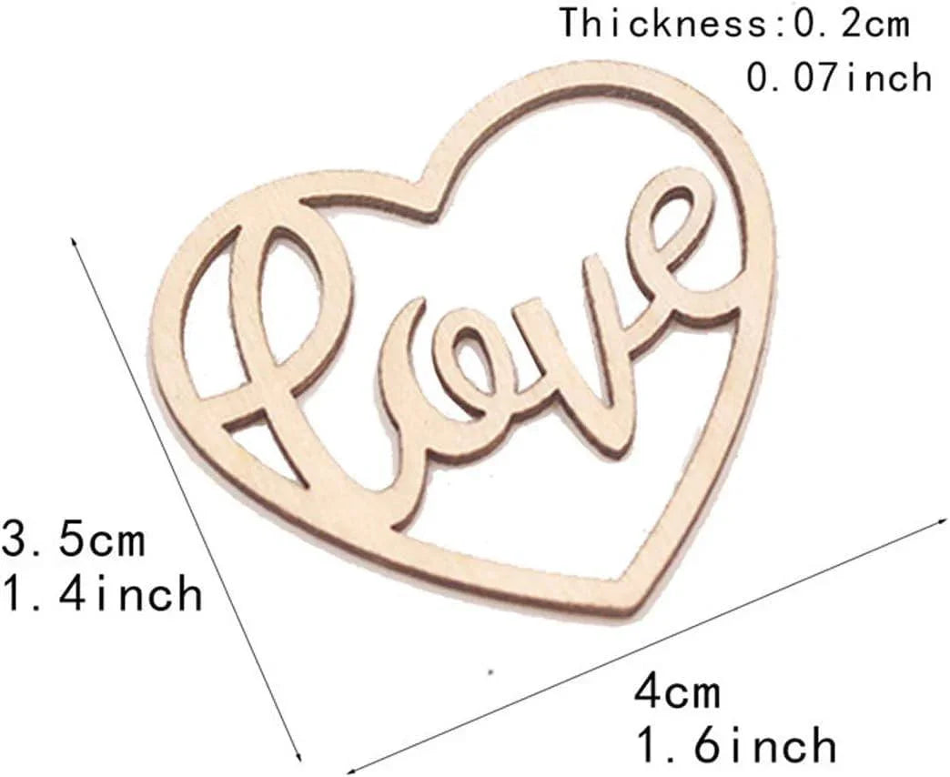 50PCS Wood Hearts Slices Wooden Discs Heart Shaped Embellishment for Wedding Decor Arts Crafts DIY Photo Album Decoration - Haoser