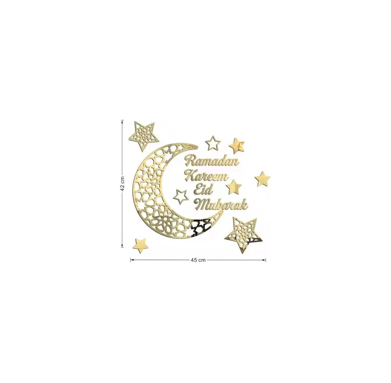 Decorations Ramadan Decor Eid Al Adha Star And Moon Islamic Wall Mirror Decor Stickers For Home Decor (Gold -Ramadan Kareem) - Haoser