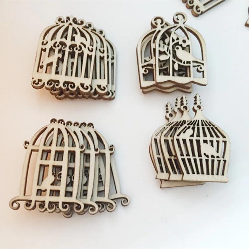 40 Pcs Wooden Slices Cute Bird Cage Shape Embellishments Ornament Wood for Party Decoration DIY Craft Supplies - Haoser