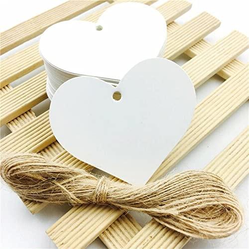 100 White Paper Tags Heart Shaped Blank Kraft Paper Tags 6 X 6 cms - Haoser