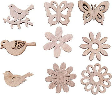 100pcs Wooden Slices Wooden Embellishments Wooden Shapes Cutouts Wooden Flower Butterfly Birds Craft Slice Unfinished Wood Discs for DIY Crafts Wooden Cutouts Project Wooden Shapes 1.5*1.5 inch - Haoser