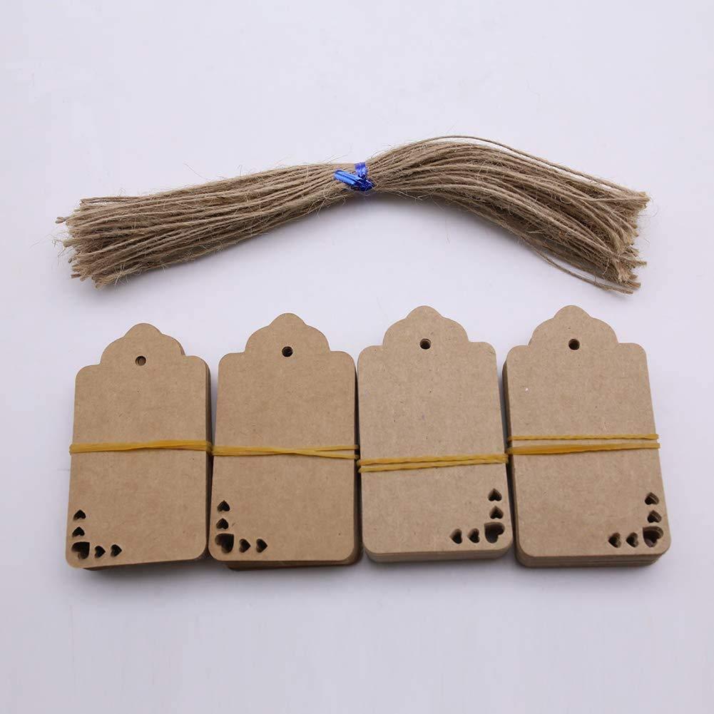 100pcs Premium Gift Tags, Double-Sided Available Kraft Paper Price Tags with 100 Root Natural Jute Twine, Craft Tags Labels Treats Tags for Wedding Christmas Day Thanksgiving tag-3 - Haoser