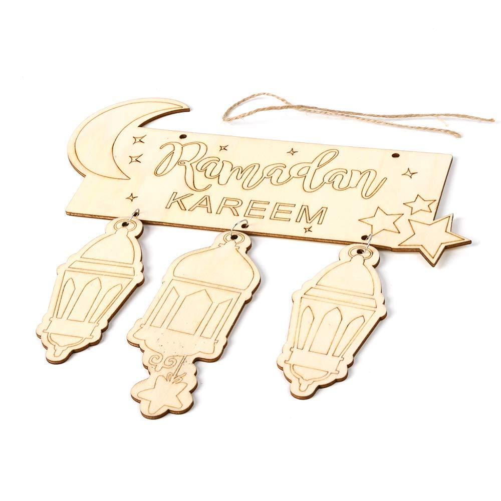 Haoser Wooden Eid Mubarak Hanging Pendant Ramadan Crescent Pattern DIY Crafts Ornament Festival Decoration - Haoser