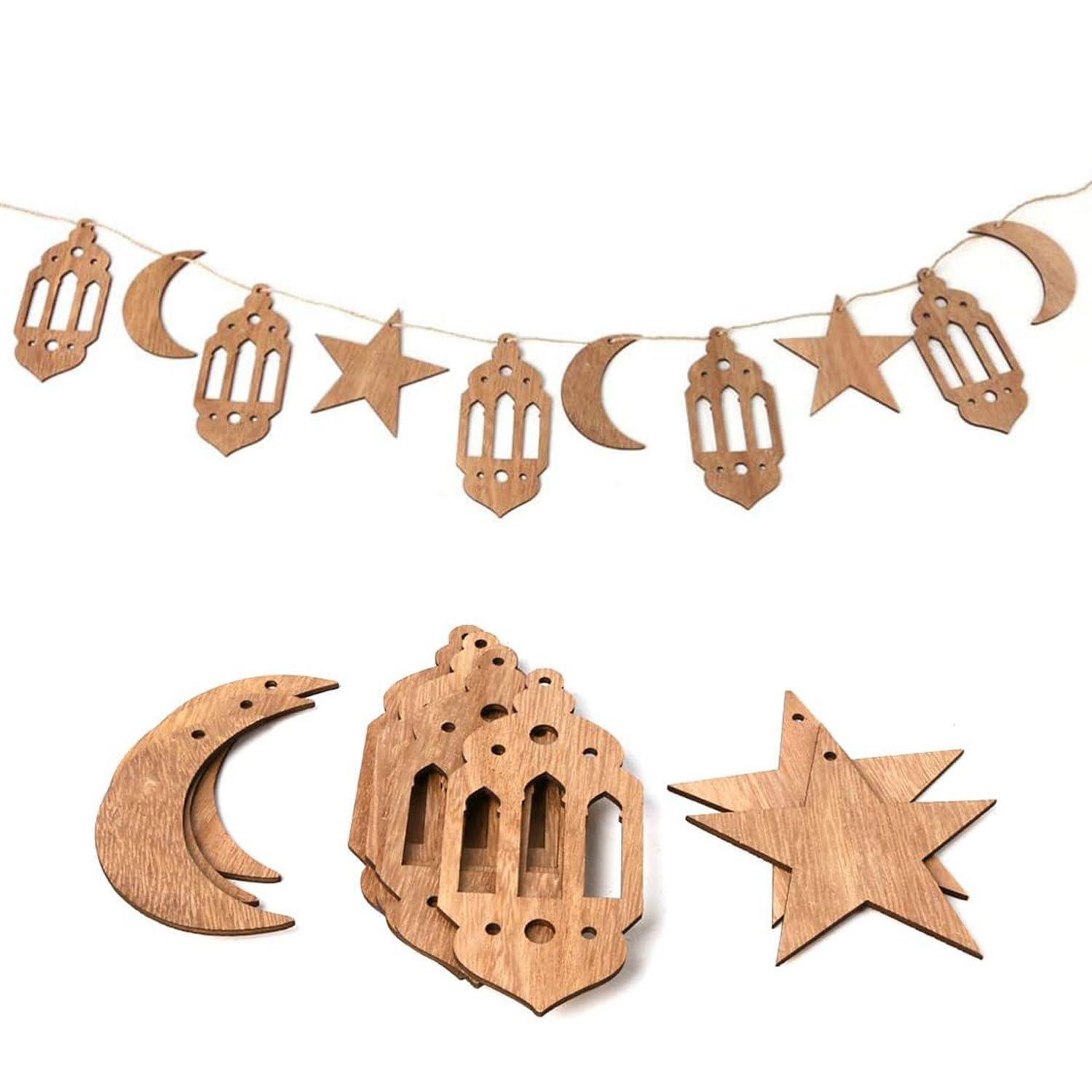 Haoser 10 Pcs Eid Mubarak Hanging Pendant Ramadan Crescent Pattern for DIY Crafts, Hanging Drop Ornament Banner for Home Party Gathering, Lesser Bairam, Festival Banner - Haoser