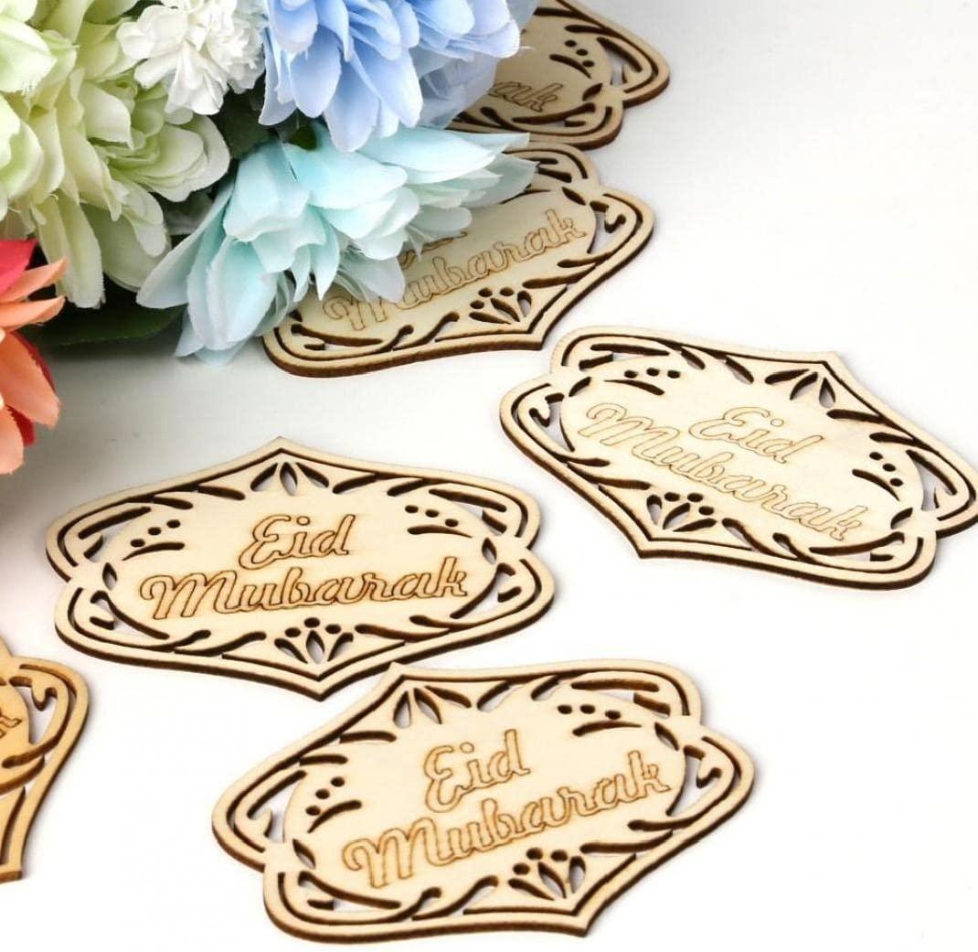 Haoser Unfinished Wood Eid Ramadan Cutouts Wood 10 Pieces DIY Hanging Decorations for Mubarak Muslim Islam Festival Home Party Accesories - Haoser