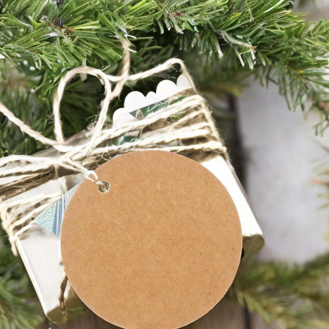 50pcs Circle Shaped Brown Kraft Paper Double-Sided Writable Handmade Tag with Natural Jute Twine for Gift & Thanksgiving Tag (6cmX6cm)_A1 - Haoser