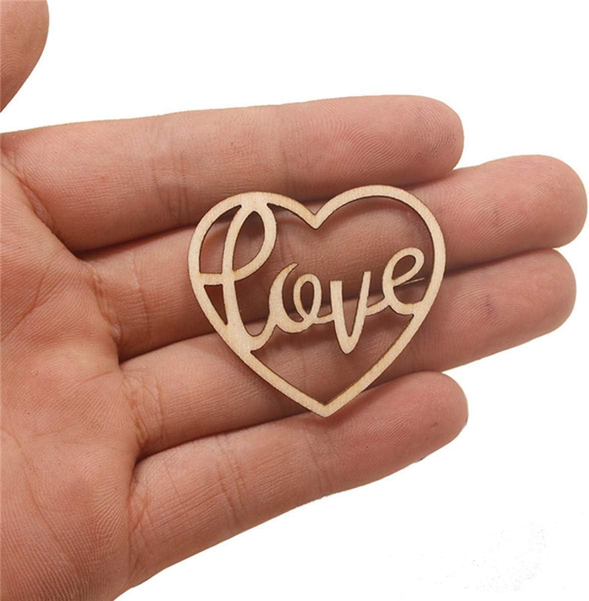 50PCS Wood Hearts Slices Wooden Discs Heart Shaped Embellishment for Wedding Decor Arts Crafts DIY Photo Album Decoration - Haoser