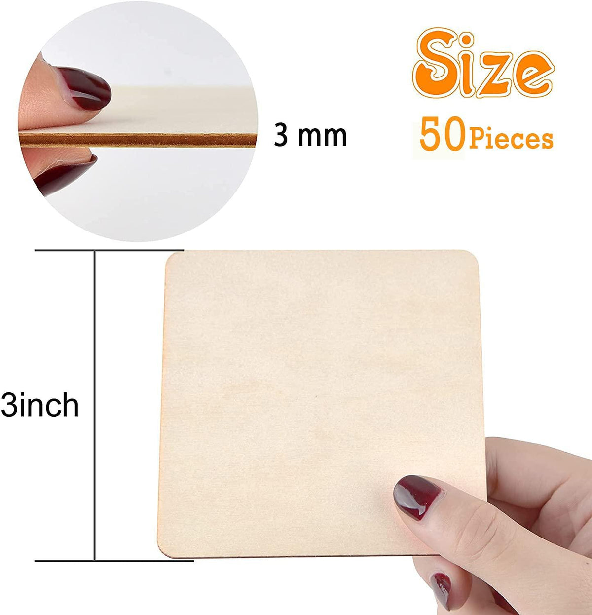 Haoser 50 Pieces 3 Inches Unfinished MDF Pieces Square Blank Round Corners Pine MDF Sheets for DIY Arts Craft Project, Square Shape Blank Pieces for Your Creativity - Haoser