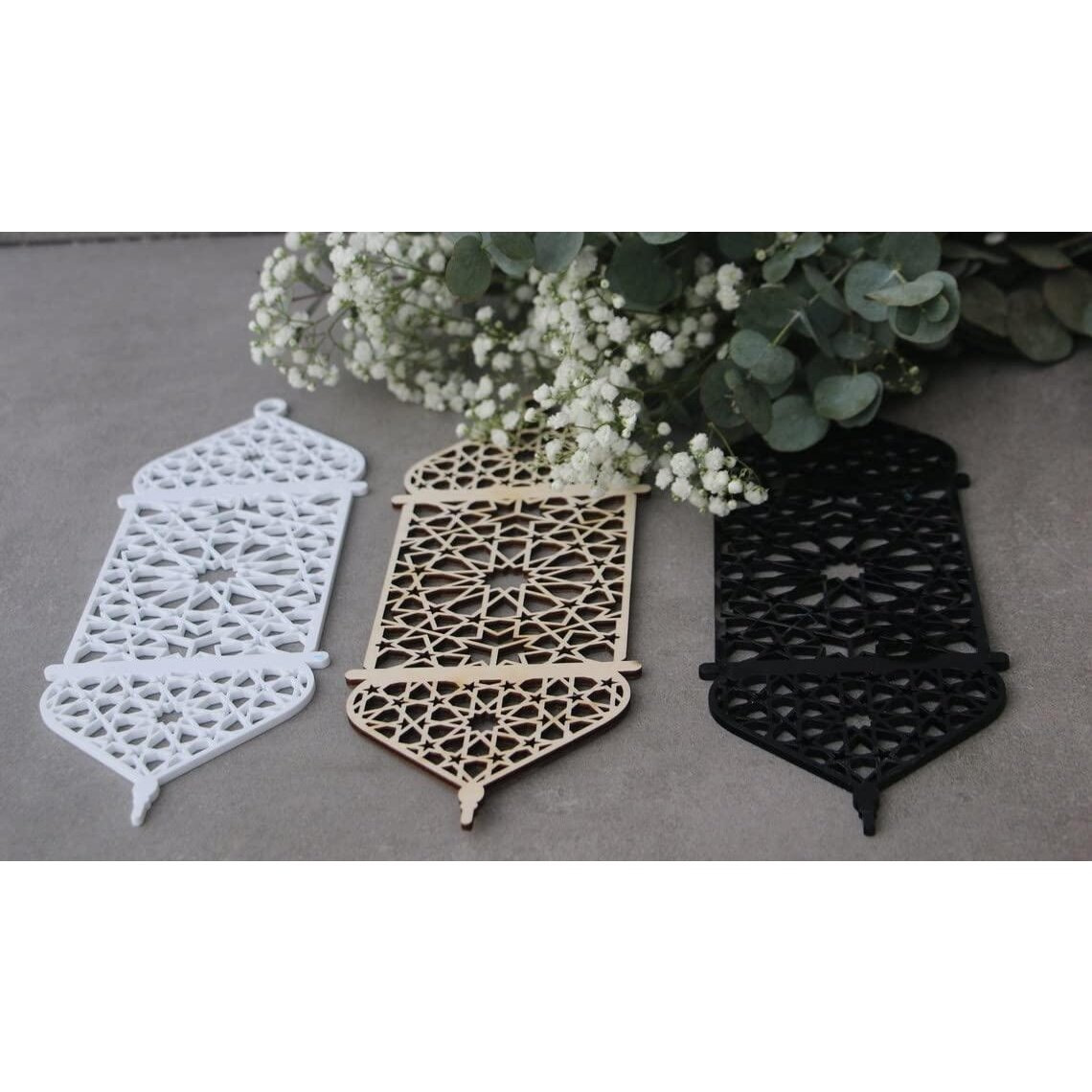 Haoser Ramadan Lanterns Unfinished Wooden Cutouts Ramadan Lamps Pack of 3 Ramadan Decors Ramadanwall Decors Ramadan Decor Mubarak Islamic Gift Islamic Wood Lanterns(11.8x4.5 in) - Haoser