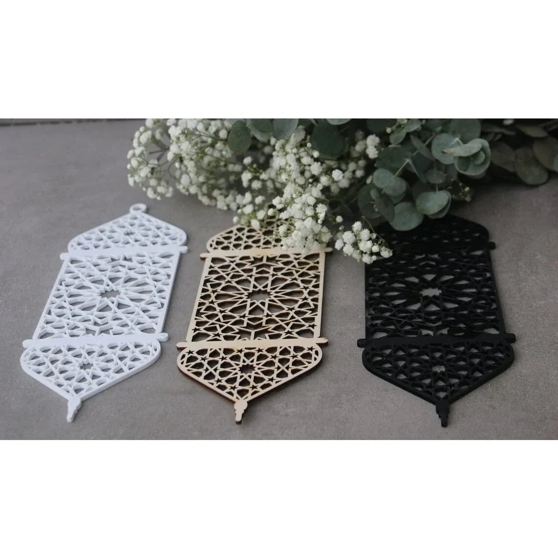 Haoser Ramadan Lanterns Unfinished Wooden Cutouts Ramadan Lamps Pack of 3 Ramadan Decors Ramadanwall Decors Ramadan Decor Mubarak Islamic Gift Islamic Wood Lanterns(11.8x4.5 in) - Haoser