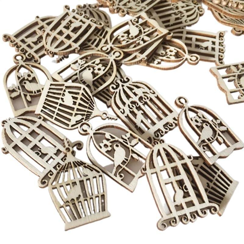 40 Pcs Wooden Slices Cute Bird Cage Shape Embellishments Ornament Wood for Party Decoration DIY Craft Supplies - Haoser