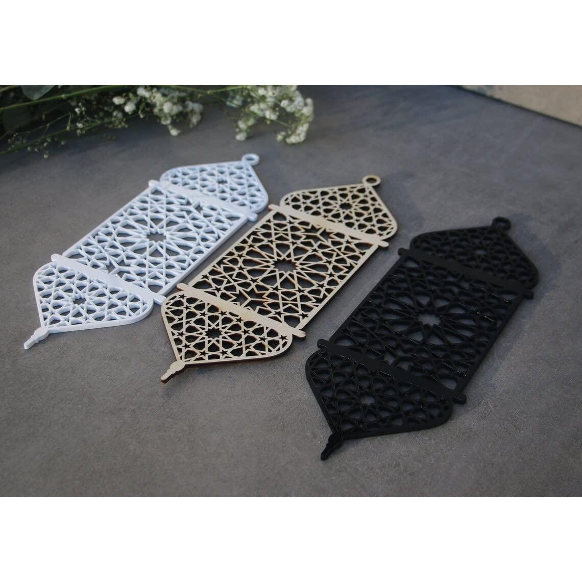 Haoser Ramadan Lanterns Unfinished Wooden Cutouts Ramadan Lamps Pack of 3 Ramadan Decors Ramadanwall Decors Ramadan Decor Mubarak Islamic Gift Islamic Wood Lanterns(11.8x4.5 in) - Haoser