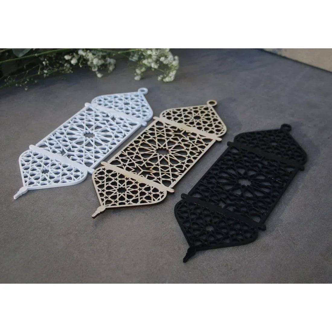 Haoser Ramadan Lanterns Unfinished Wooden Cutouts Ramadan Lamps Pack of 3 Ramadan Decors Ramadanwall Decors Ramadan Decor Mubarak Islamic Gift Islamic Wood Lanterns(11.8x4.5 in) - Haoser