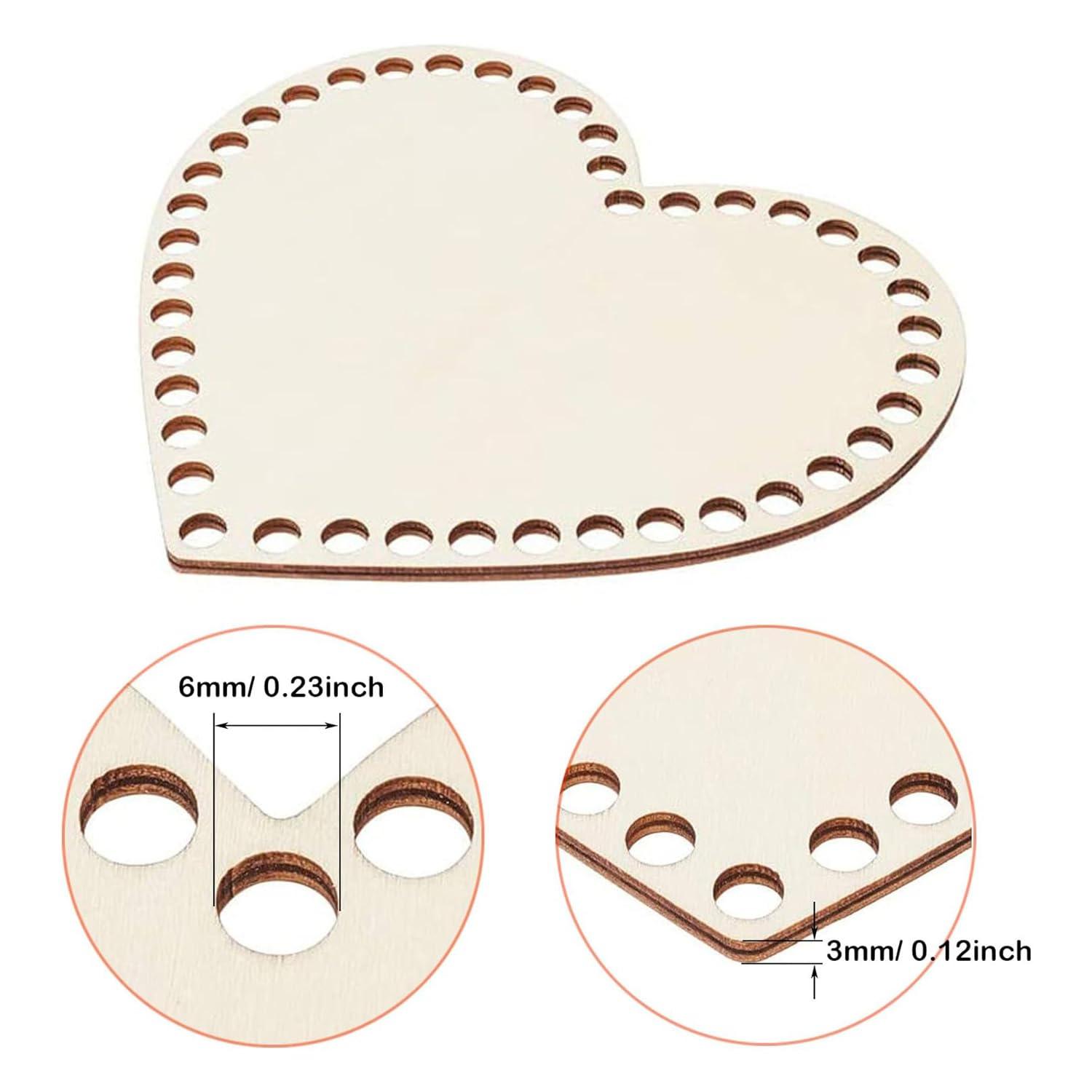 Haoser Heart-Shaped Crochet Knitting Basket Wood Base for DIY Basket Craft Weaving Making Supplies, Unfinished Wooden Base Laser Cut with Hole (5 Pieces, 5 Sizes) - Haoser