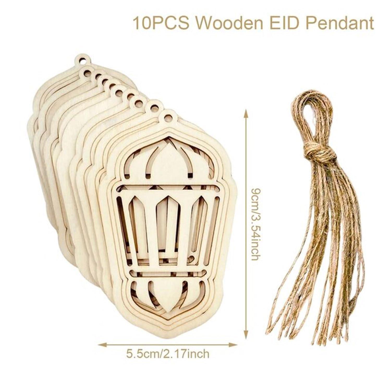 Haoser Set of 10 Eid Special Wooden Pendants, Islamic Festival Decorations, Crescent Moon and Star Design, Handcrafted Eid Mubarak Gifts, Wooden Eid Ornaments, Ramadan and Eid Home Decor (DGN-5) - Haoser
