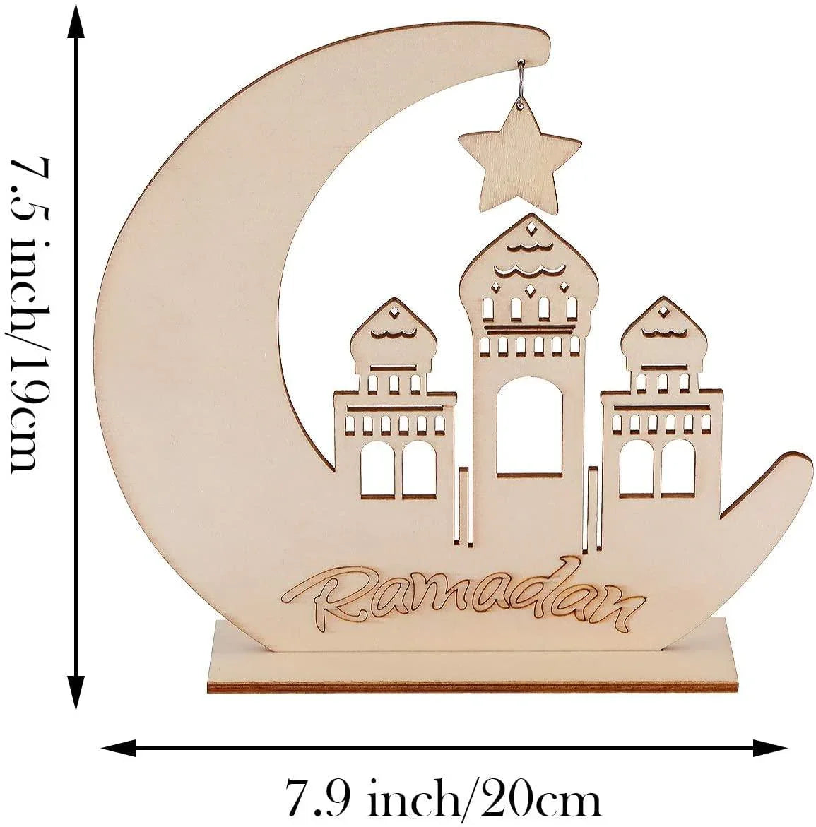 Set of 2 Ramadan Wooden Ornament Eid Hanging Plaque Ornaments Moon Hollow Star Ornament for Ramadan Eid Mubarak Party Home Room Table Art Craft Decoration. - Haoser