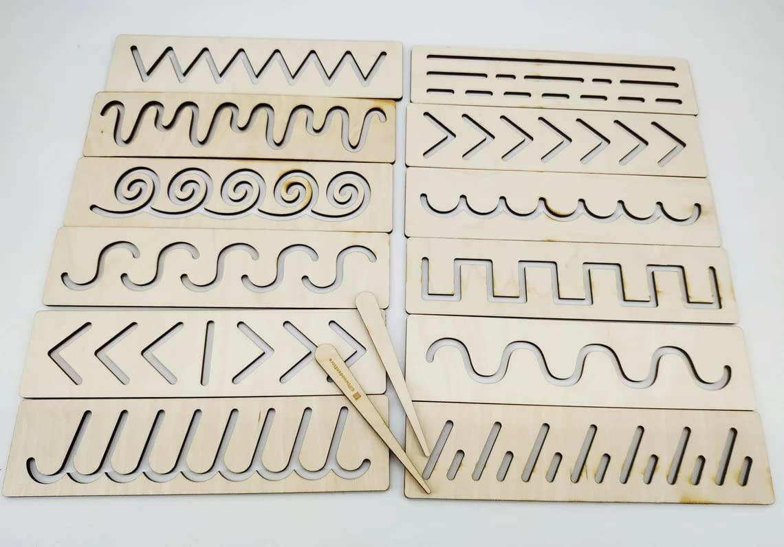 Haoser Educational Wood Handwriting Stencil Set Montessori Stencils Set,Wooden Educational Toys for Kids 3 Years or 2 or 4 Years Old - Haoser