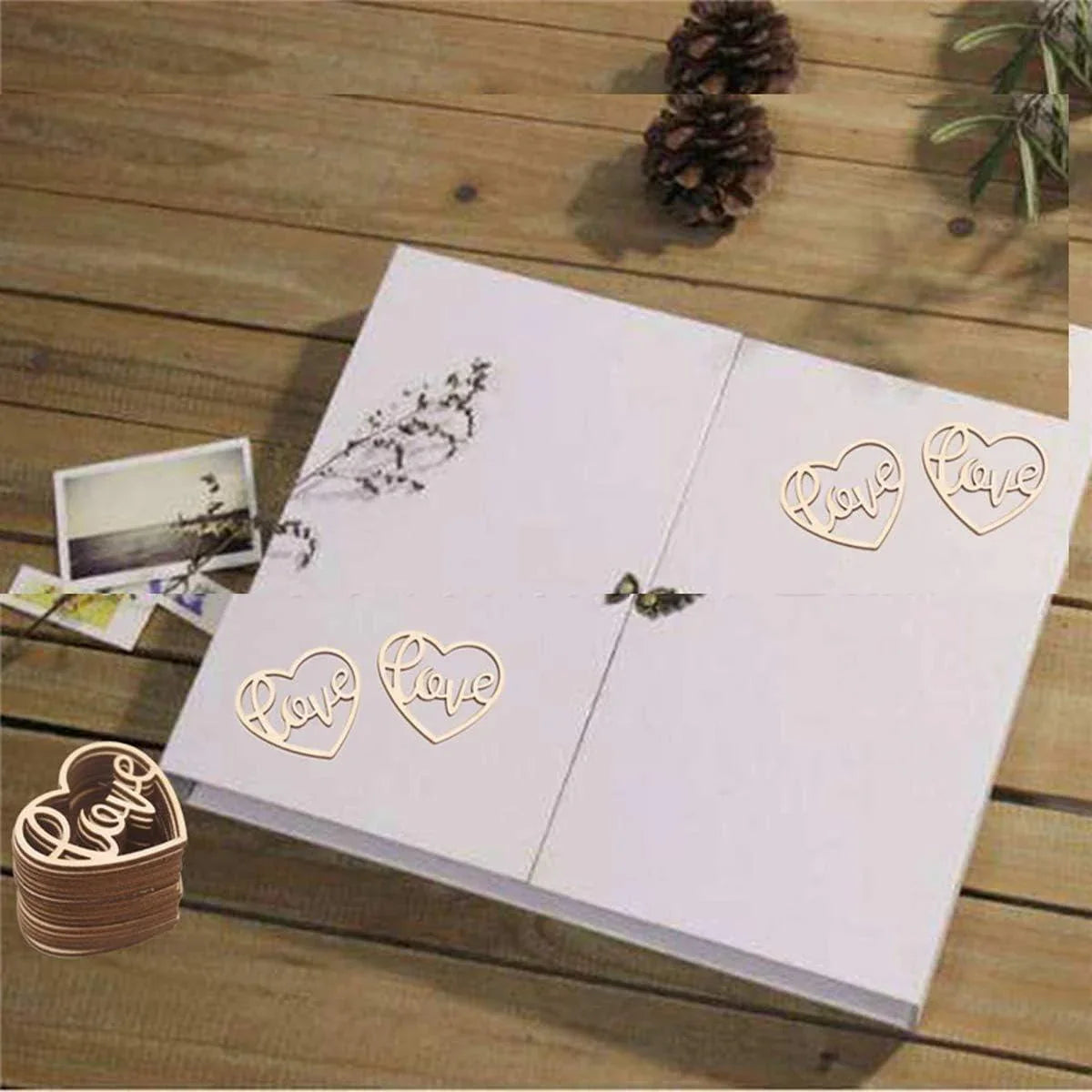 50PCS Wood Hearts Slices Wooden Discs Heart Shaped Embellishment for Wedding Decor Arts Crafts DIY Photo Album Decoration - Haoser