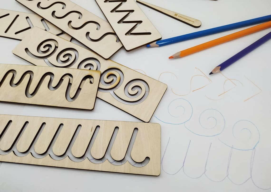 Haoser Educational Wood Handwriting Stencil Set Montessori Stencils Set,Wooden Educational Toys for Kids 3 Years or 2 or 4 Years Old - Haoser