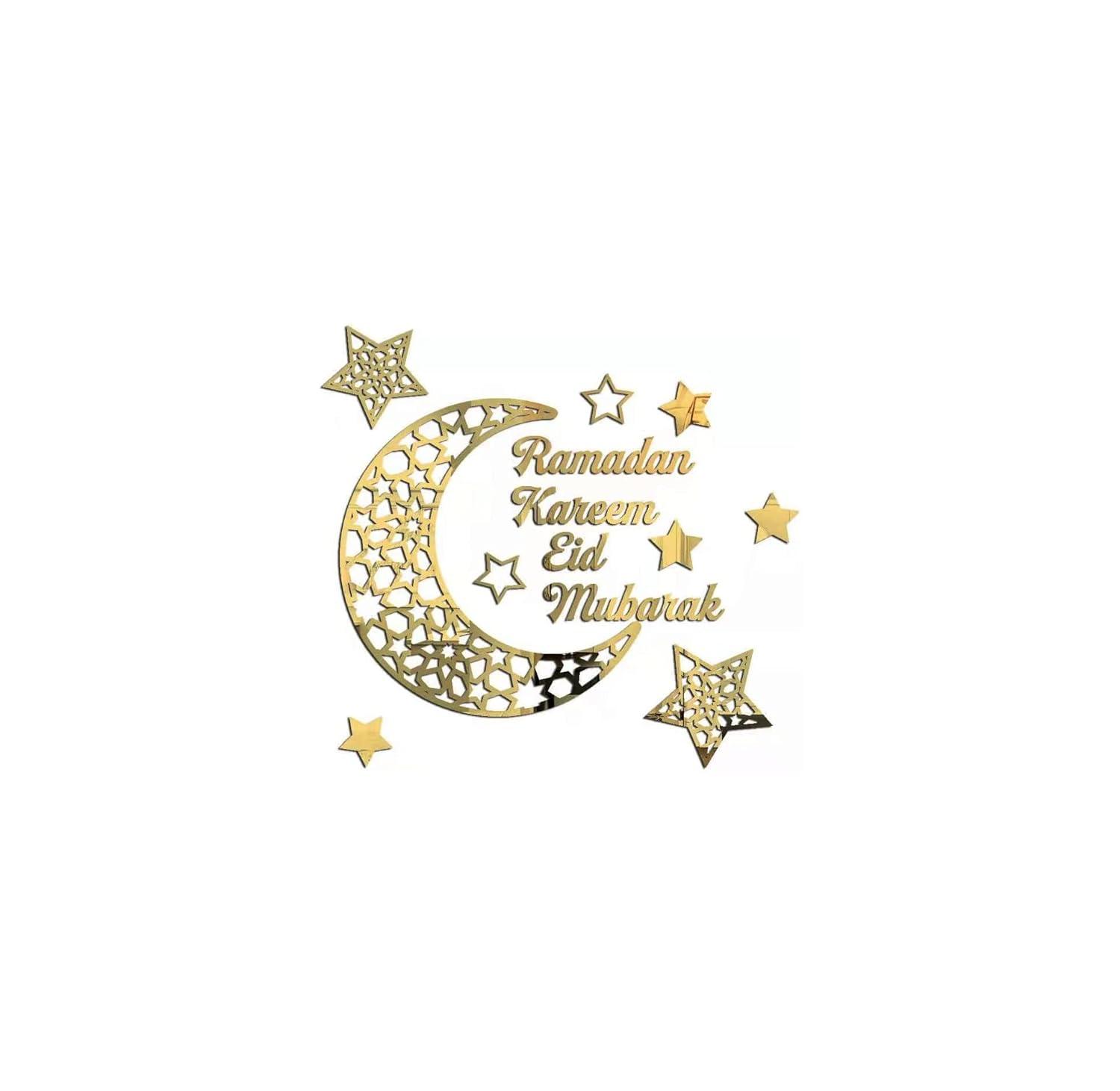 Decorations Ramadan Decor Eid Al Adha Star And Moon Islamic Wall Mirror Decor Stickers For Home Decor (Gold -Ramadan Kareem) - Haoser