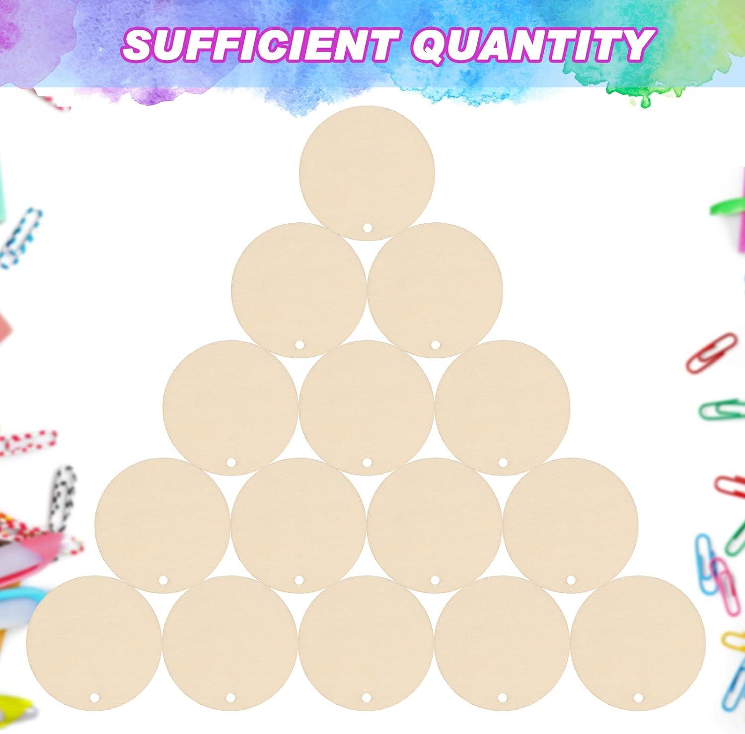 100 Pieces Unfinished Round Wooden Circles with Holes Round Wood Discs for Crafts Blank Natural Wood Circle Cutouts for DIY Crafts Party Birthday Christmas Decoration (2 Inch) - Haoser