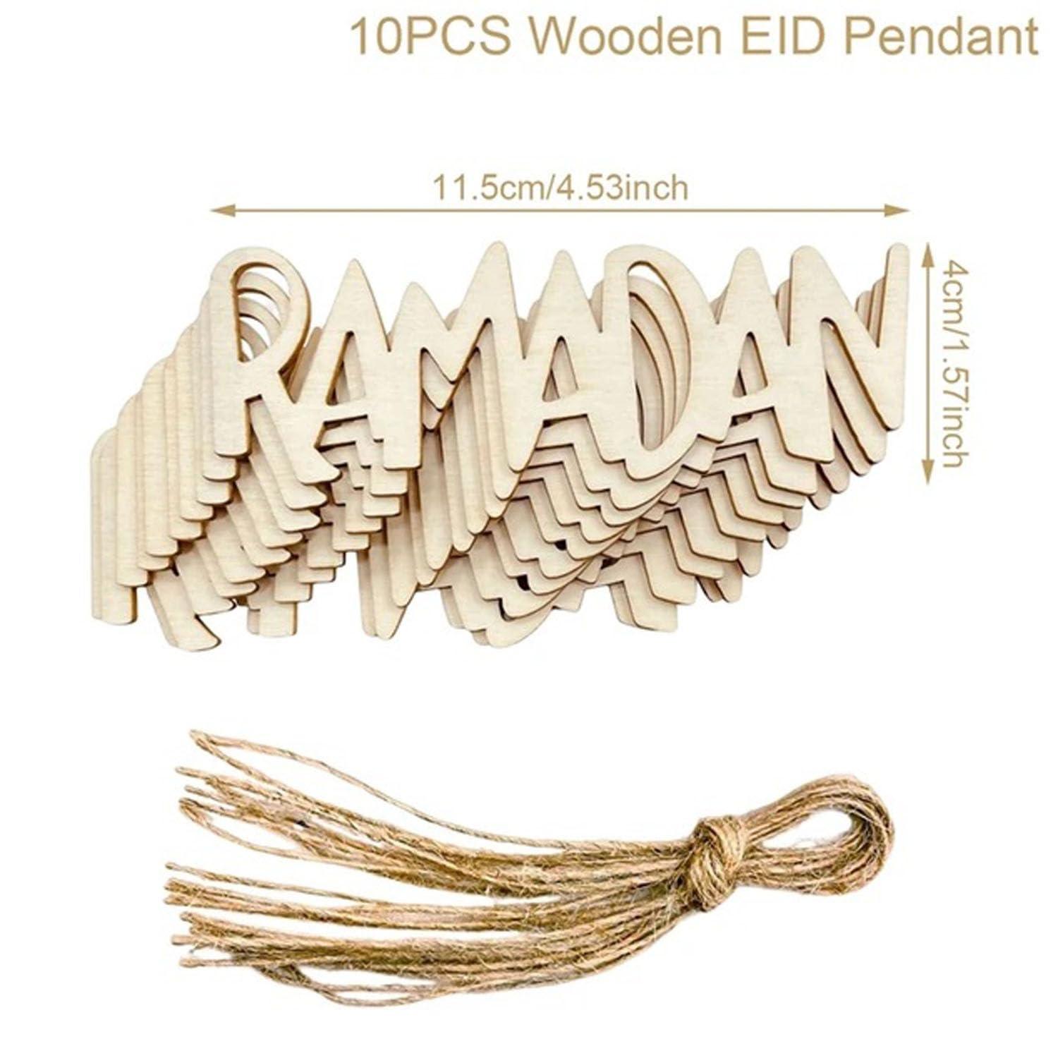 Haoser Set of 10 Eid Special Wooden Pendants, Islamic Festival Decorations, Crescent Moon and Star Design, Handcrafted Eid Mubarak Gifts, Wooden Eid Ornaments, Ramadan and Eid Home Decor (DGN-5) - Haoser