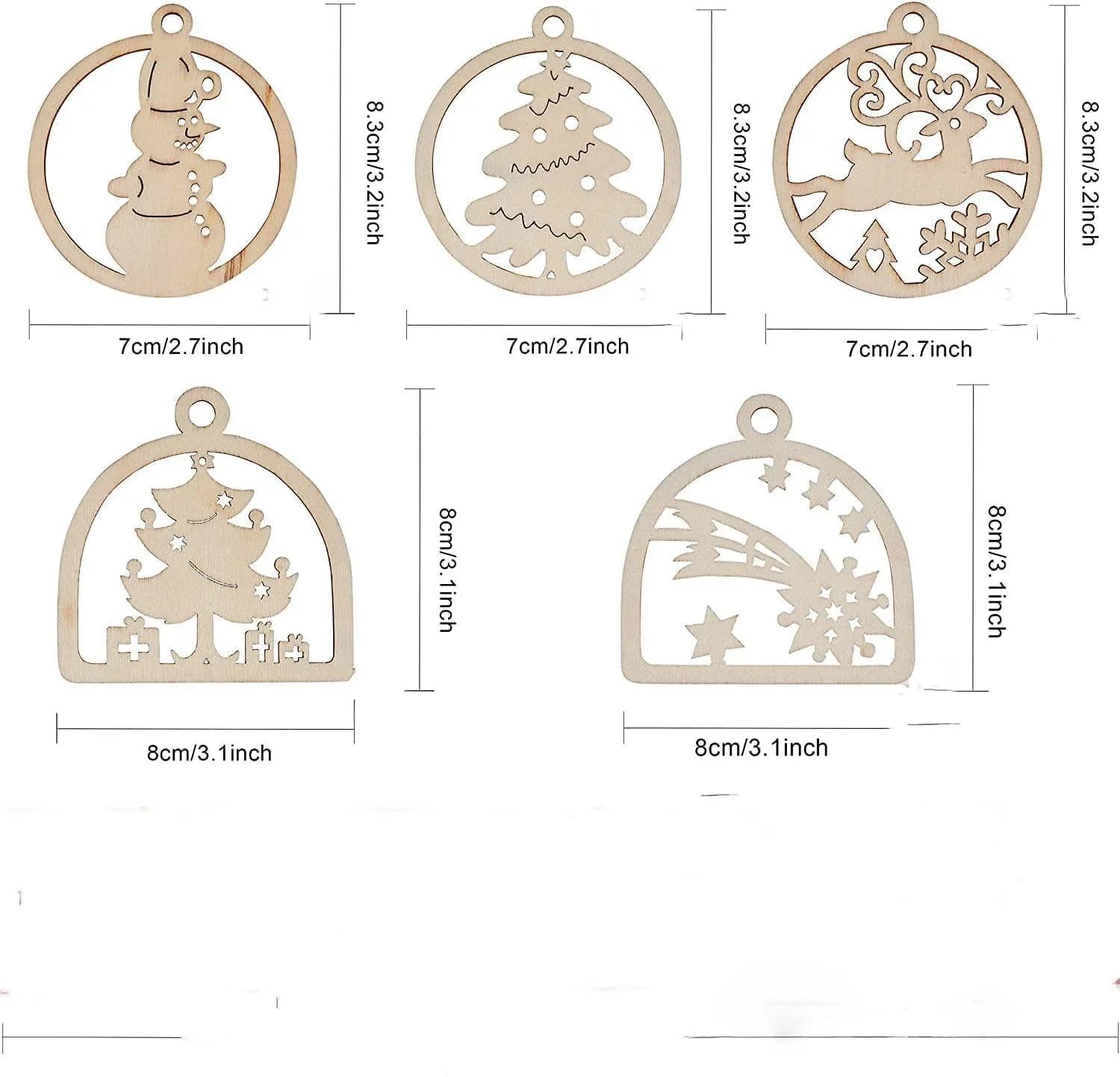 20pcs Unfinished Wooden Hanging Ornaments for Christmas Decorations,5 Styles DIY Wood Slices with Holes - Haoser