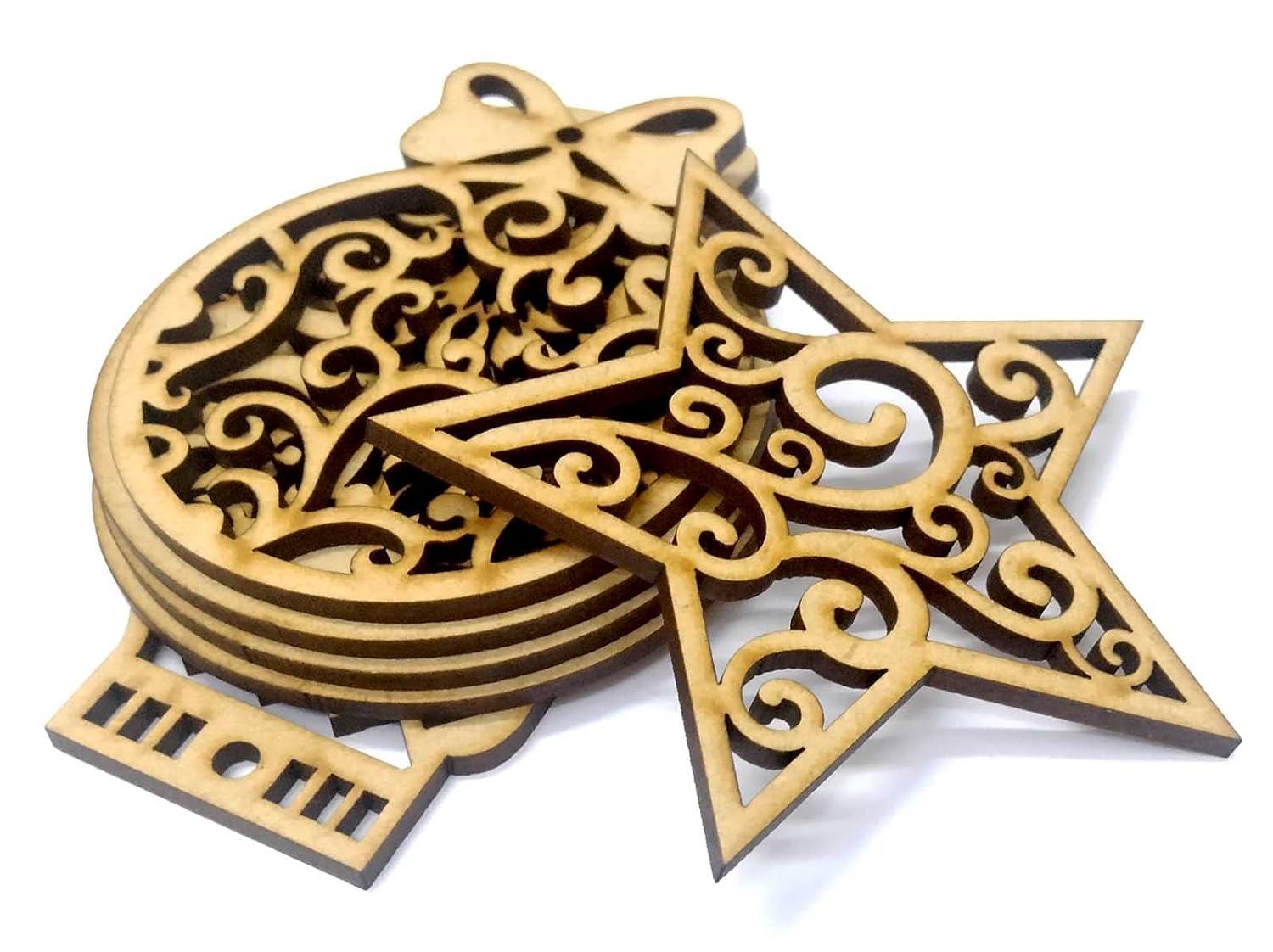 Haoser Wooden Christmas Tree Ornaments Cutout for Christmas Decoration Hanger Pack of 6, Wooden Christmas Decorations for Home - Haoser