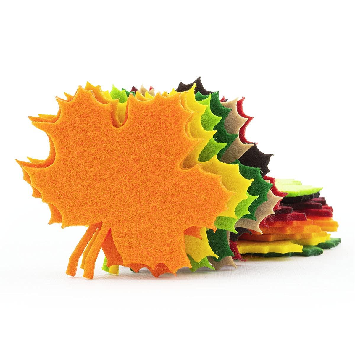 100 Felt Maple Leaves Laser Cutout Embellishment Green Brown Autumn Shades - Haoser