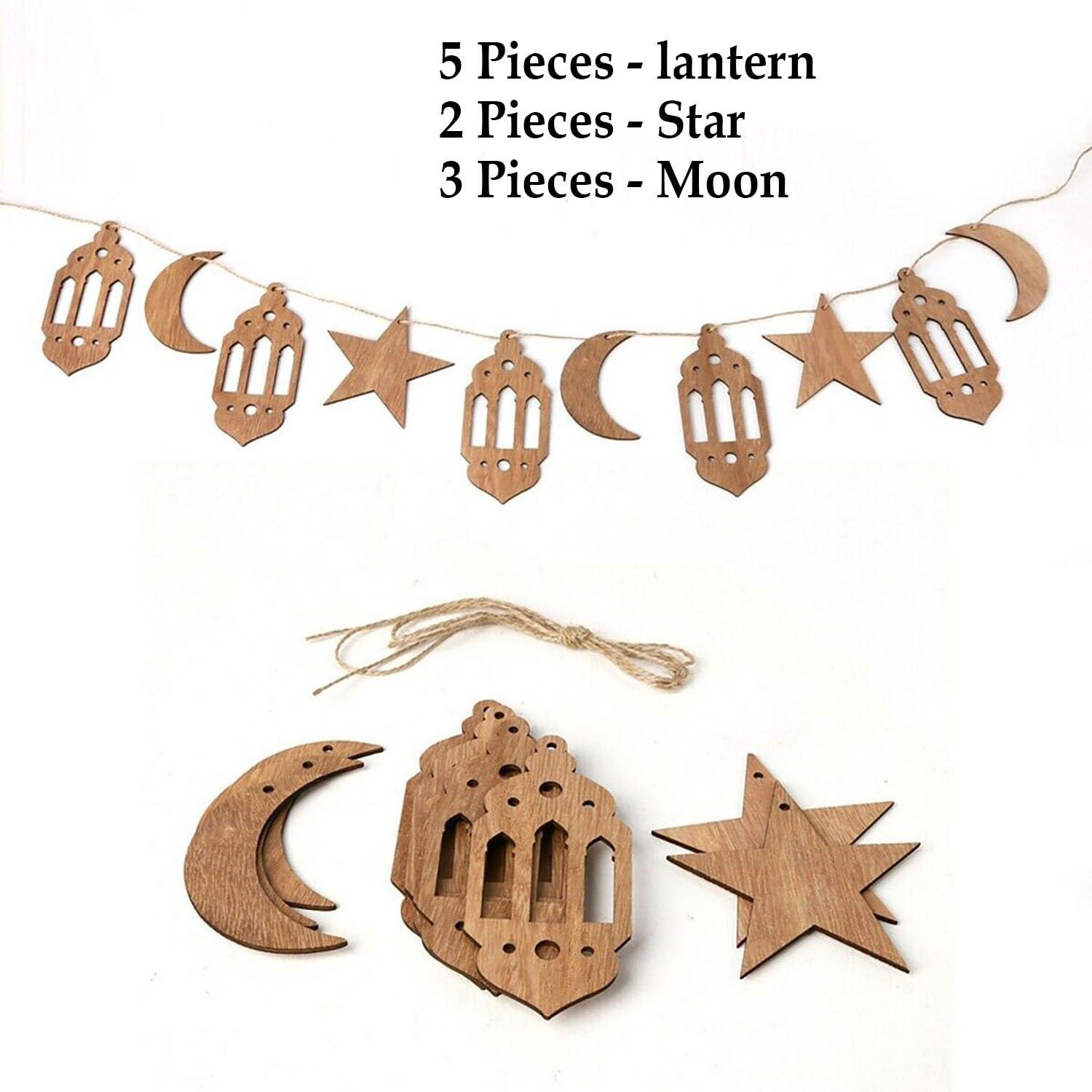 Haoser 10 Pcs Eid Mubarak Hanging Pendant Ramadan Crescent Pattern for DIY Crafts, Hanging Drop Ornament Banner for Home Party Gathering, Lesser Bairam, Festival Banner - Haoser