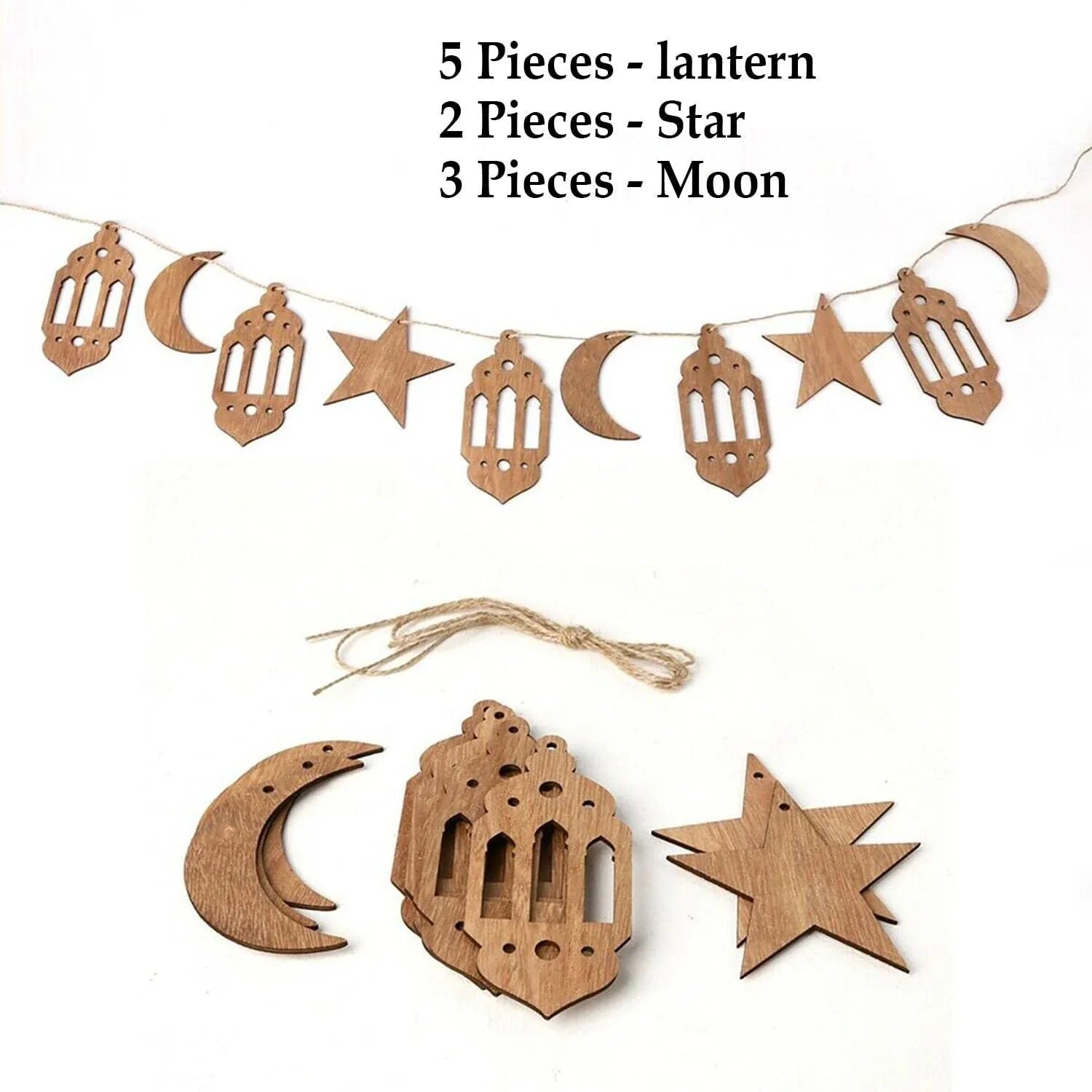 Haoser 10 Pcs Eid Mubarak Hanging Pendant Ramadan Crescent Pattern for DIY Crafts, Hanging Drop Ornament Banner for Home Party Gathering, Lesser Bairam, Festival Banner - Haoser